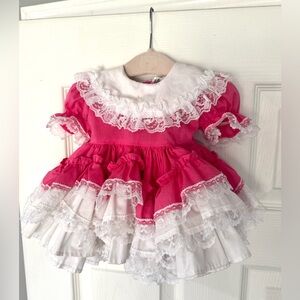 Vintage Lid'I Dolly's Pink Pageant Full Circle Ruffle Dress - Size 0-3 month